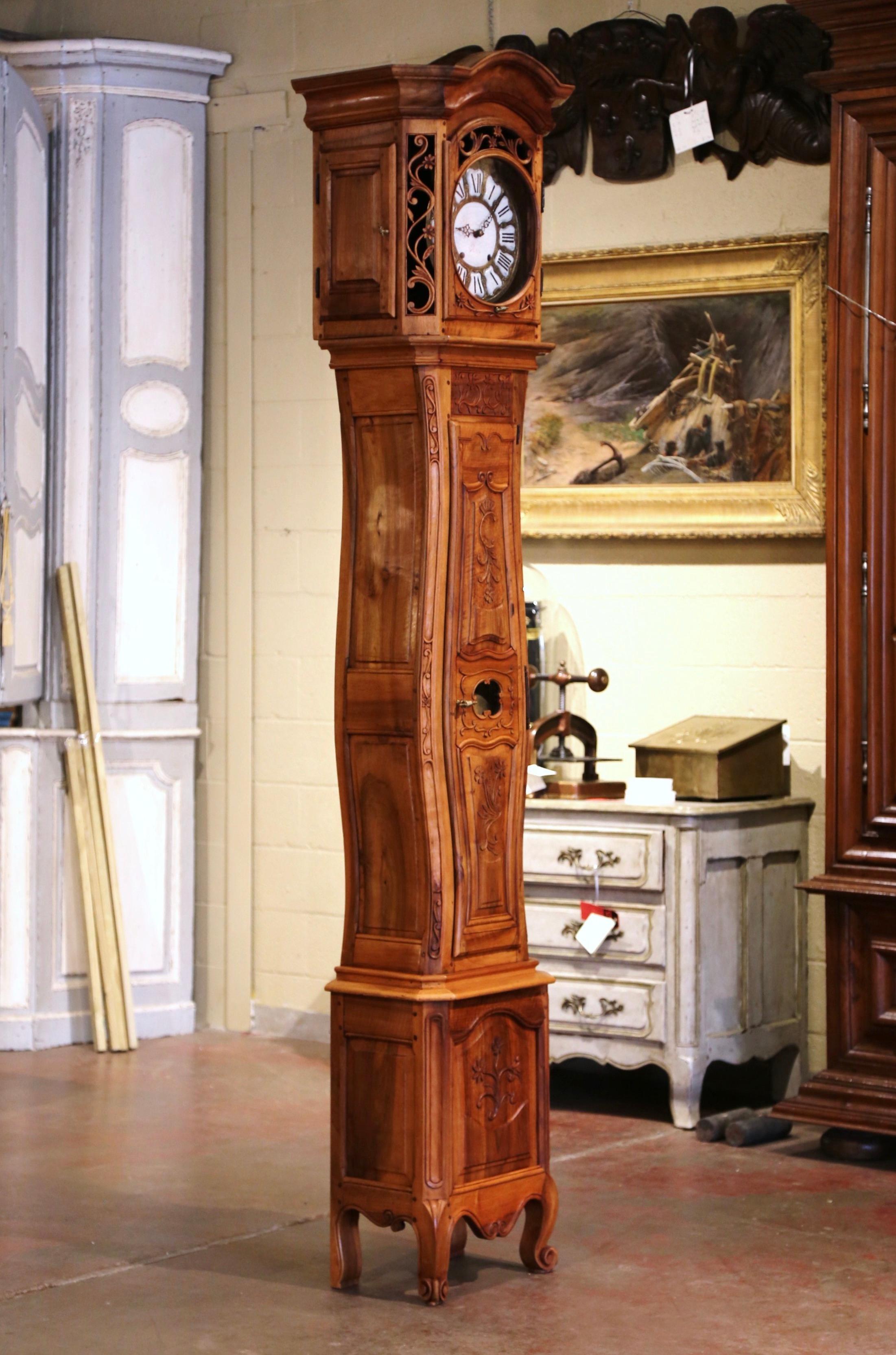 Hand-Carved 19th Century French Louis XV Carved Walnut Tall Case Clock from Provence