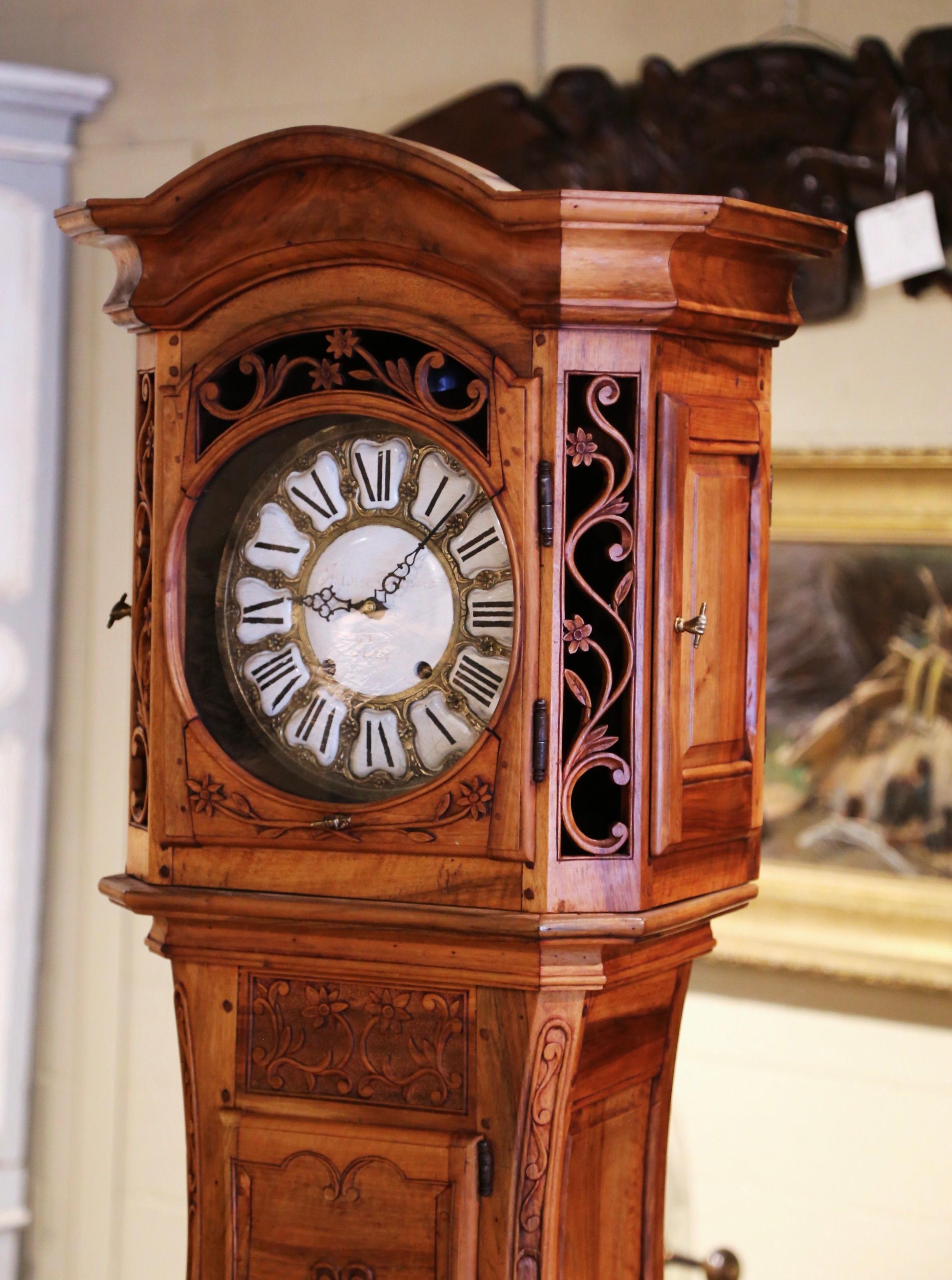 19th Century French Louis XV Carved Walnut Tall Case Clock from Provence 1