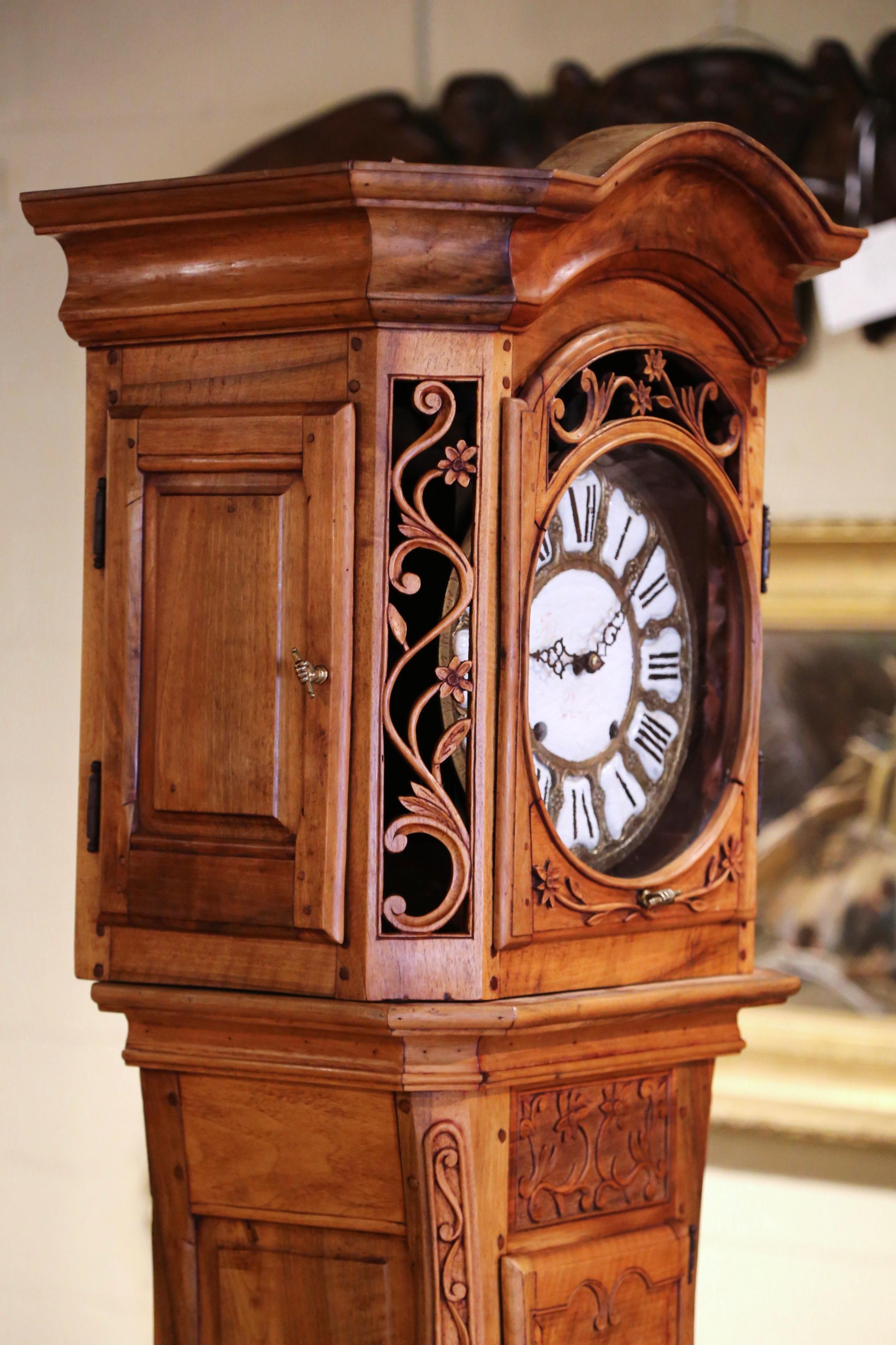 19th Century French Louis XV Carved Walnut Tall Case Clock from Provence 2