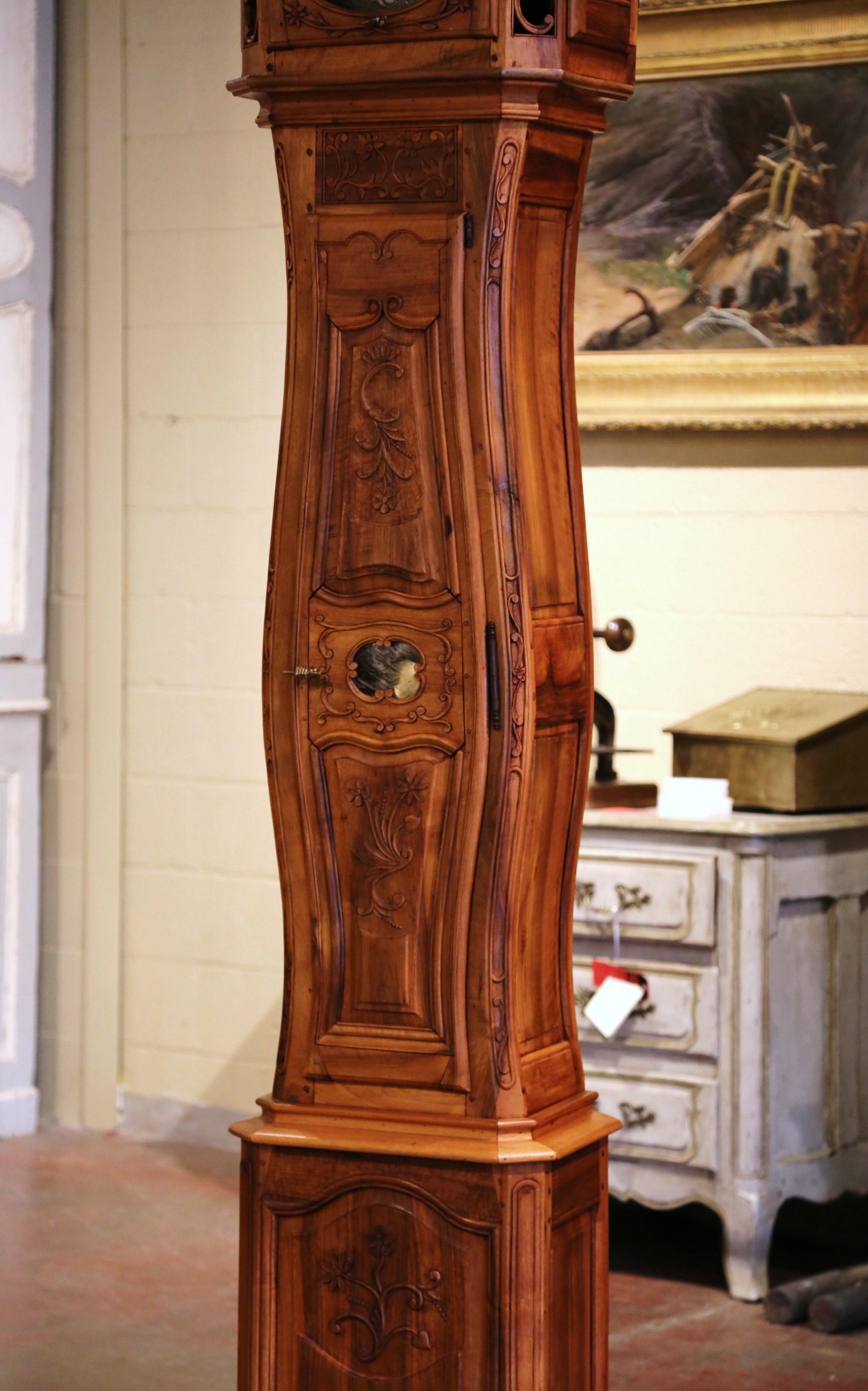 19th Century French Louis XV Carved Walnut Tall Case Clock from Provence 4