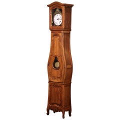 Antique 19th Century French Louis XV Carved Walnut Tall Case Clock from Provence