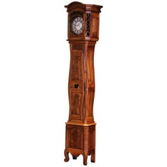 19th Century French Louis XV Carved Walnut Tall Case Clock from Provence