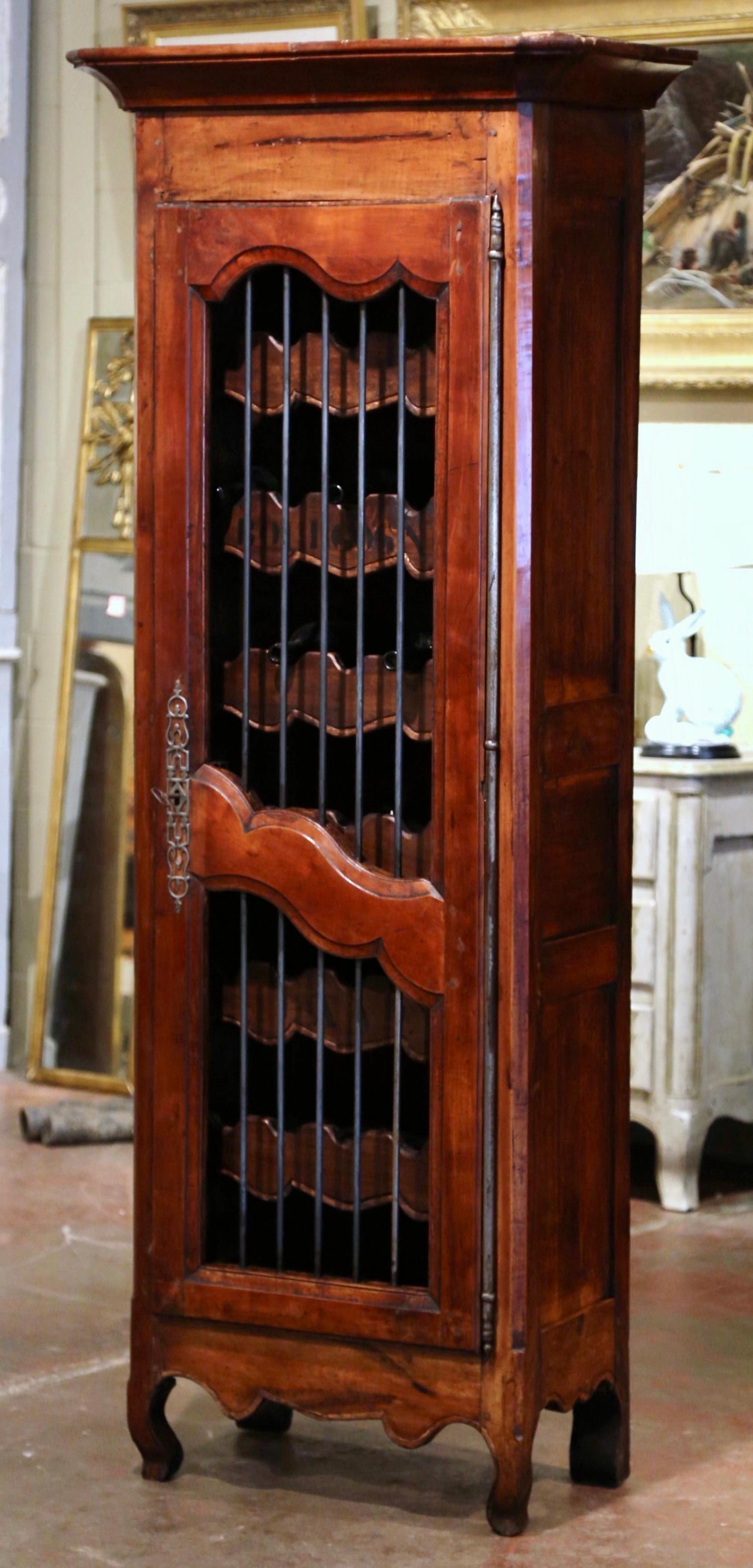 19th Century French Louis XV Carved Walnut Thirty Five Wine Bottles Cabinet In Excellent Condition In Dallas, TX