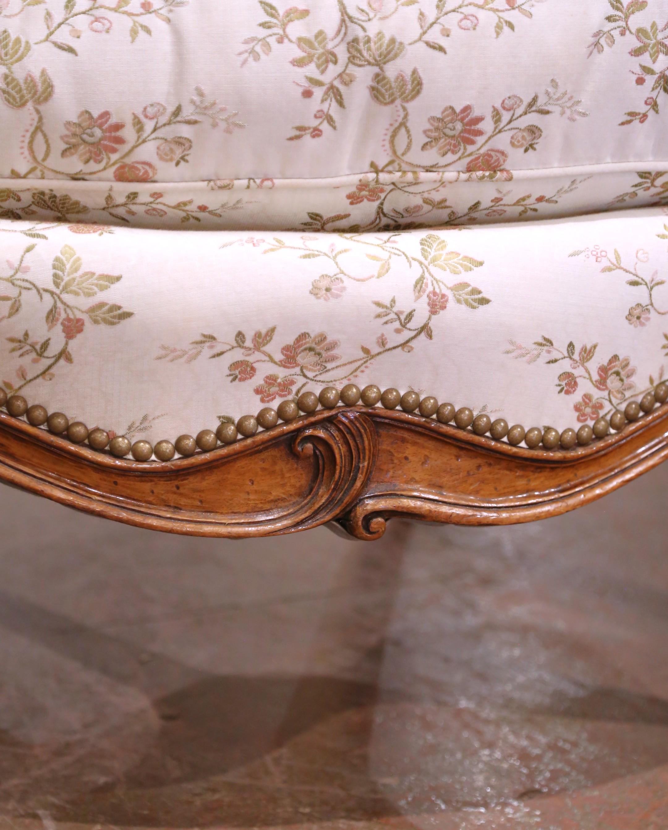 19. Jahrhundert Französisch Louis XV geschnitzt Nussbaum dreiteilige Chaise Lounge im Angebot 5
