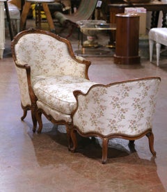 19th Century French Louis XV Carved Walnut Three-Piece Chaise Lounge