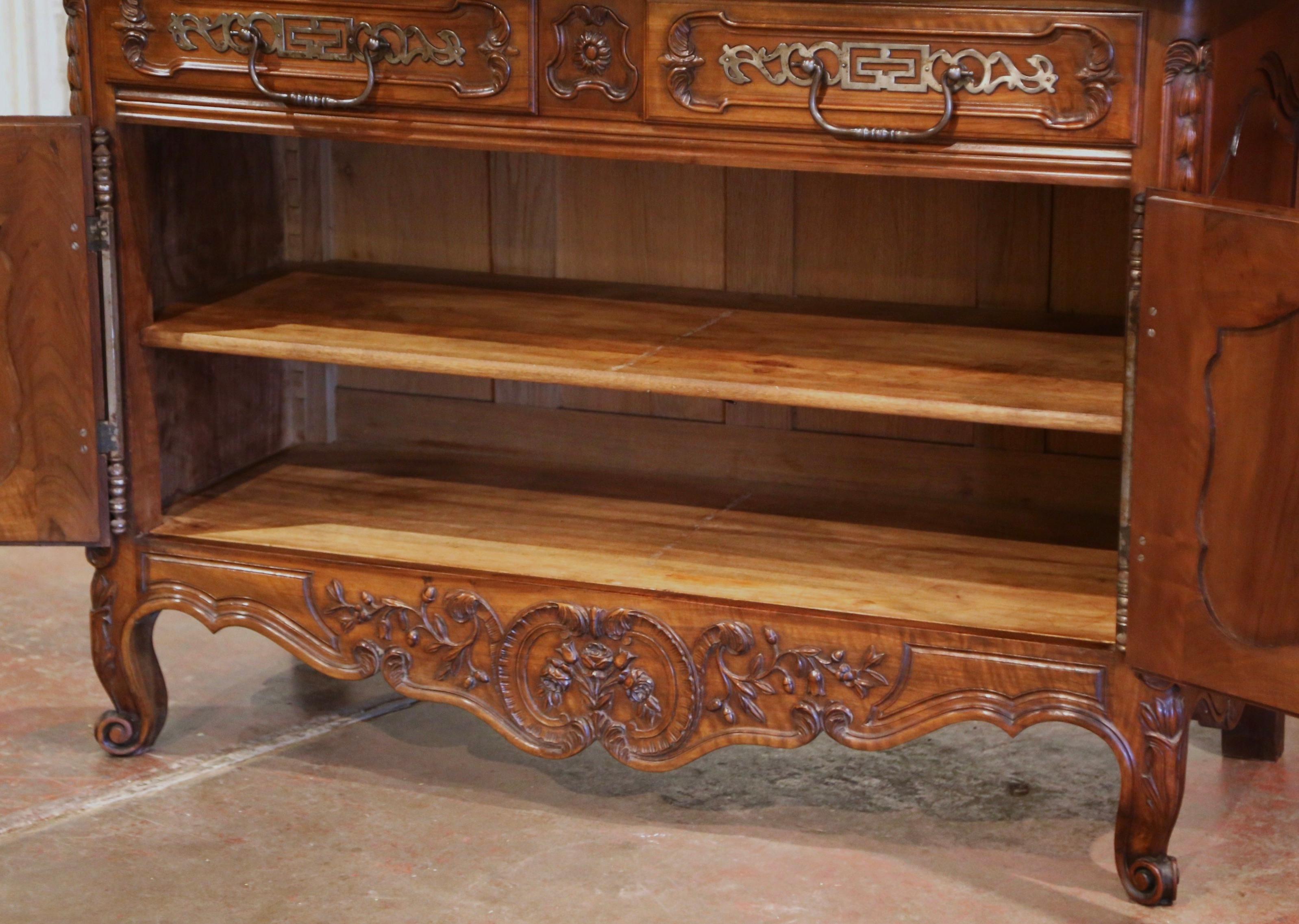 19th Century, French Louis XV Carved Walnut Two-Door Buffet from Provence 6