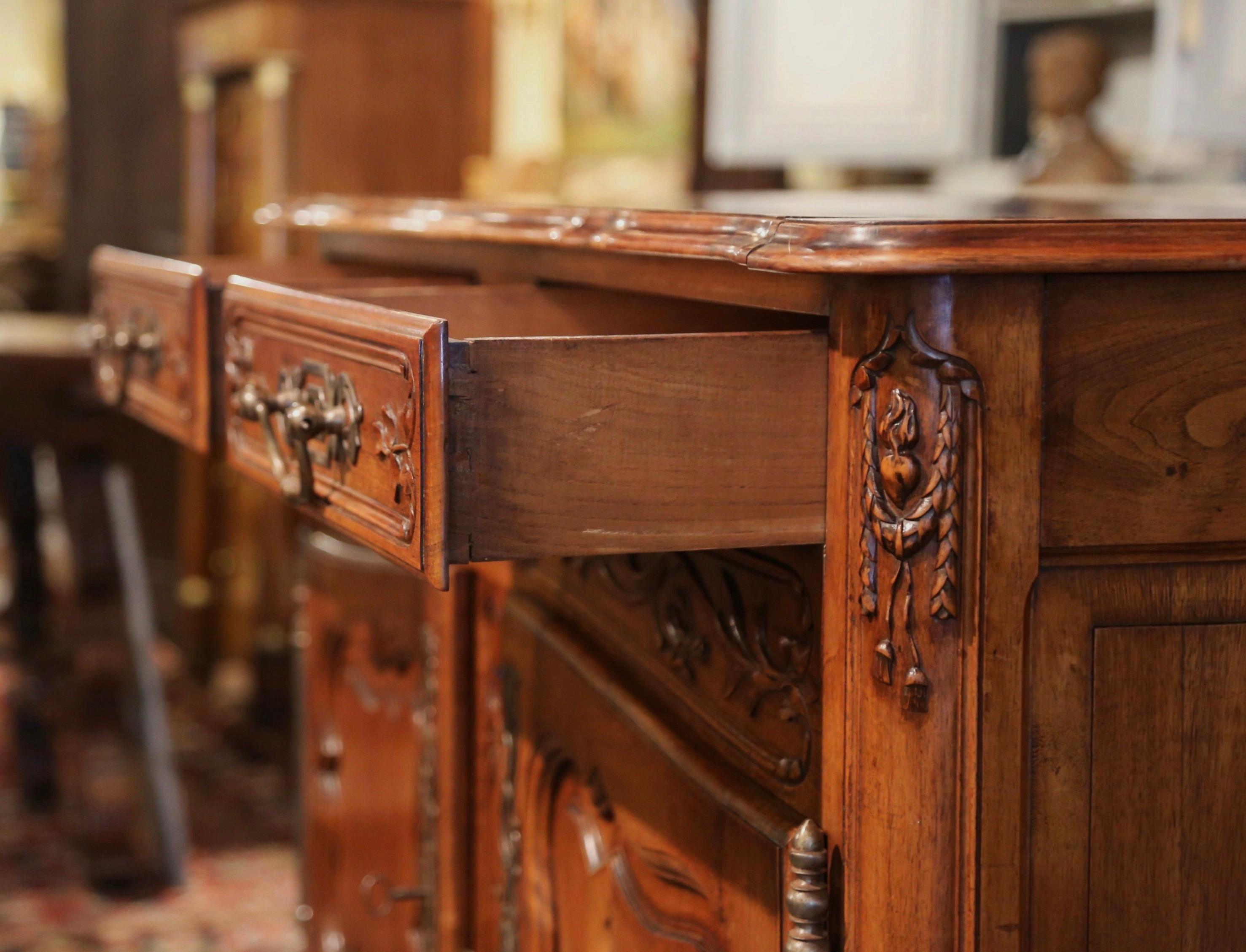 19th Century, French Louis XV Carved Walnut Two-Door Buffet from Provence For Sale 8