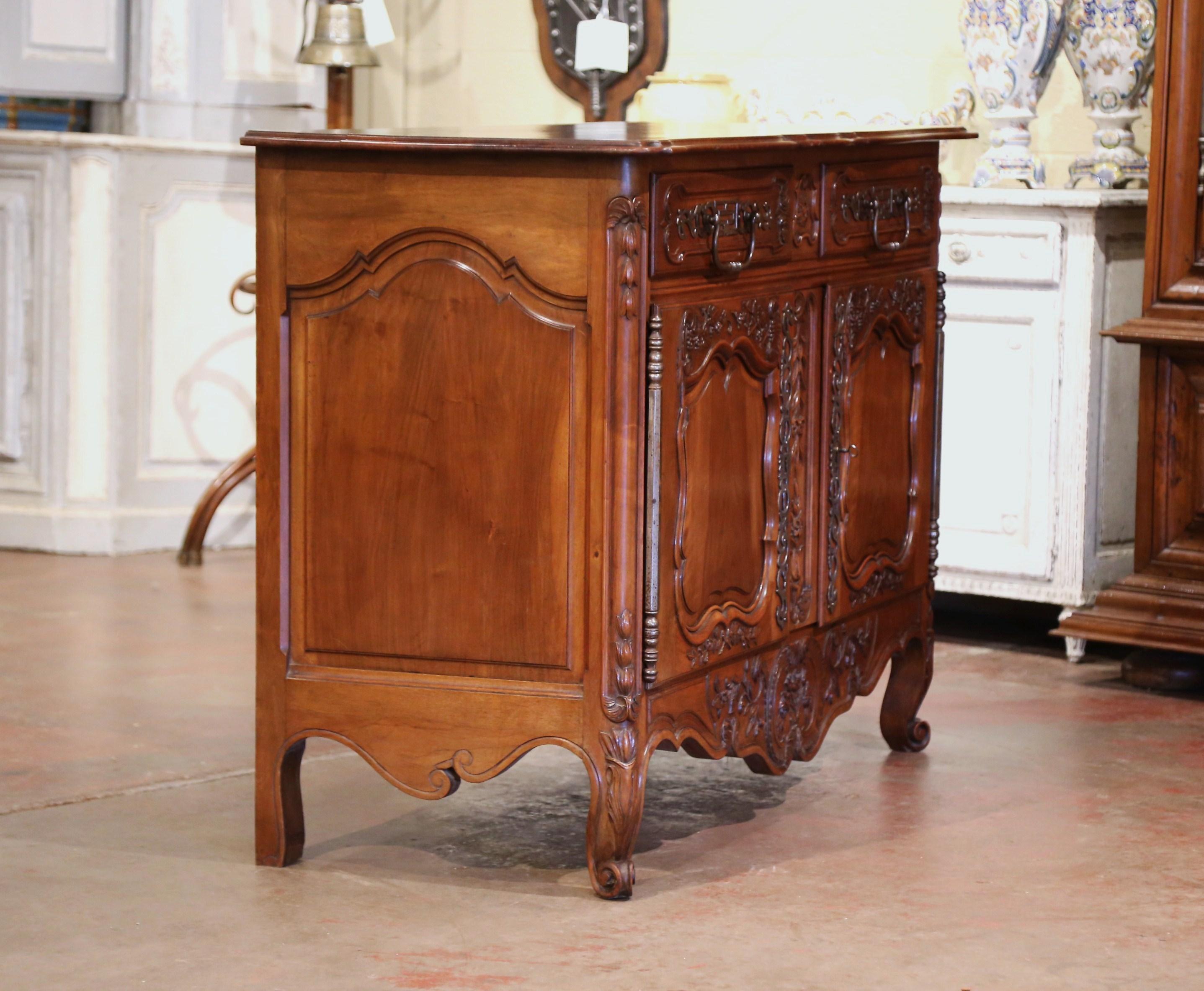 19th Century, French Louis XV Carved Walnut Two-Door Buffet from Provence 9