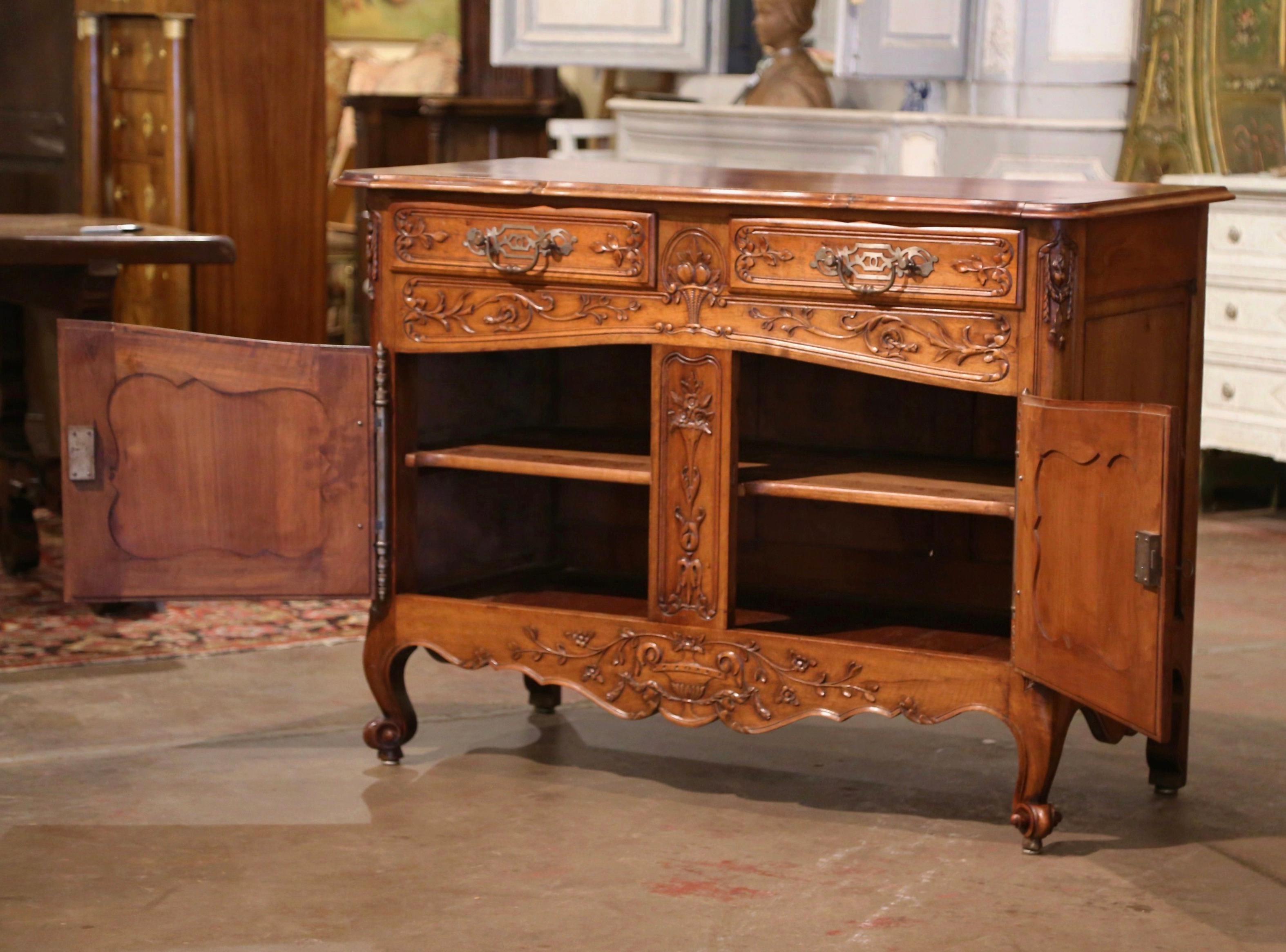 19th Century, French Louis XV Carved Walnut Two-Door Buffet from Provence 9
