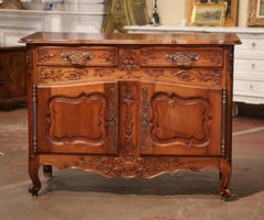 19th Century French Louis XV Carved Walnut Buffet from Provence