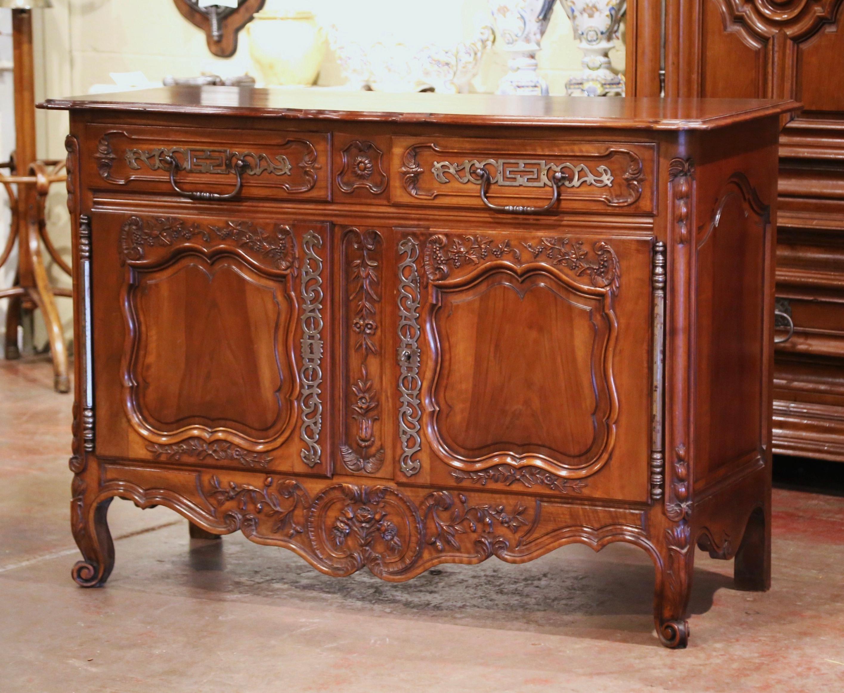 Hand-Carved 19th Century, French Louis XV Carved Walnut Two-Door Buffet from Provence