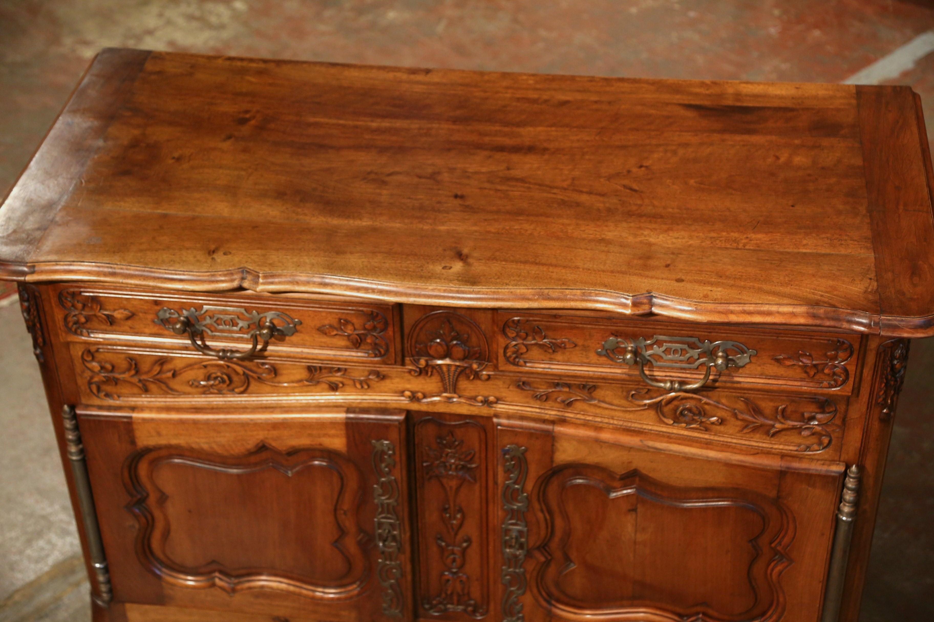 Patinated 19th Century, French Louis XV Carved Walnut Two-Door Buffet from Provence For Sale