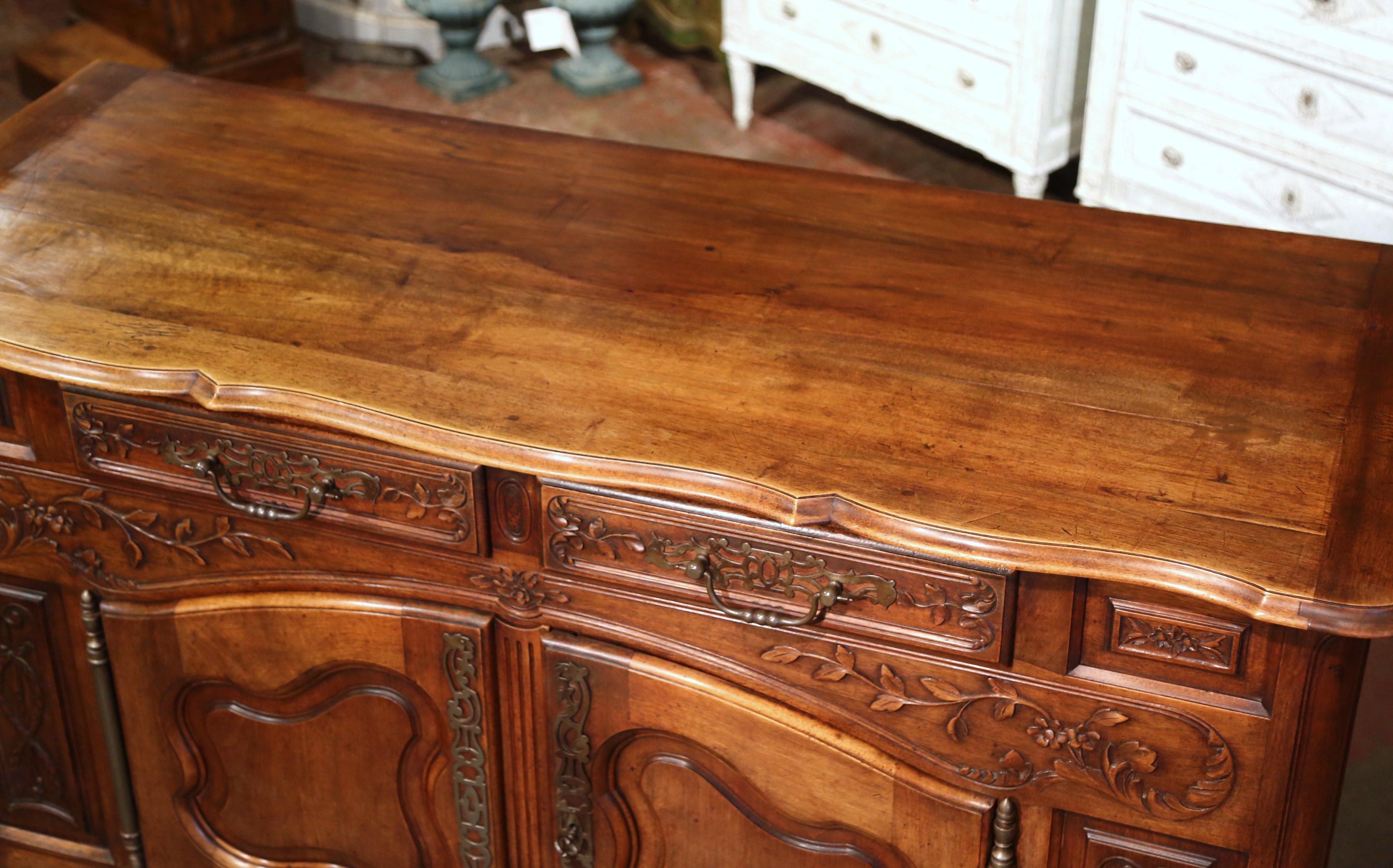 Hand-Carved 19th Century French Louis XV Carved Walnut Two-Door Buffet from Provence For Sale