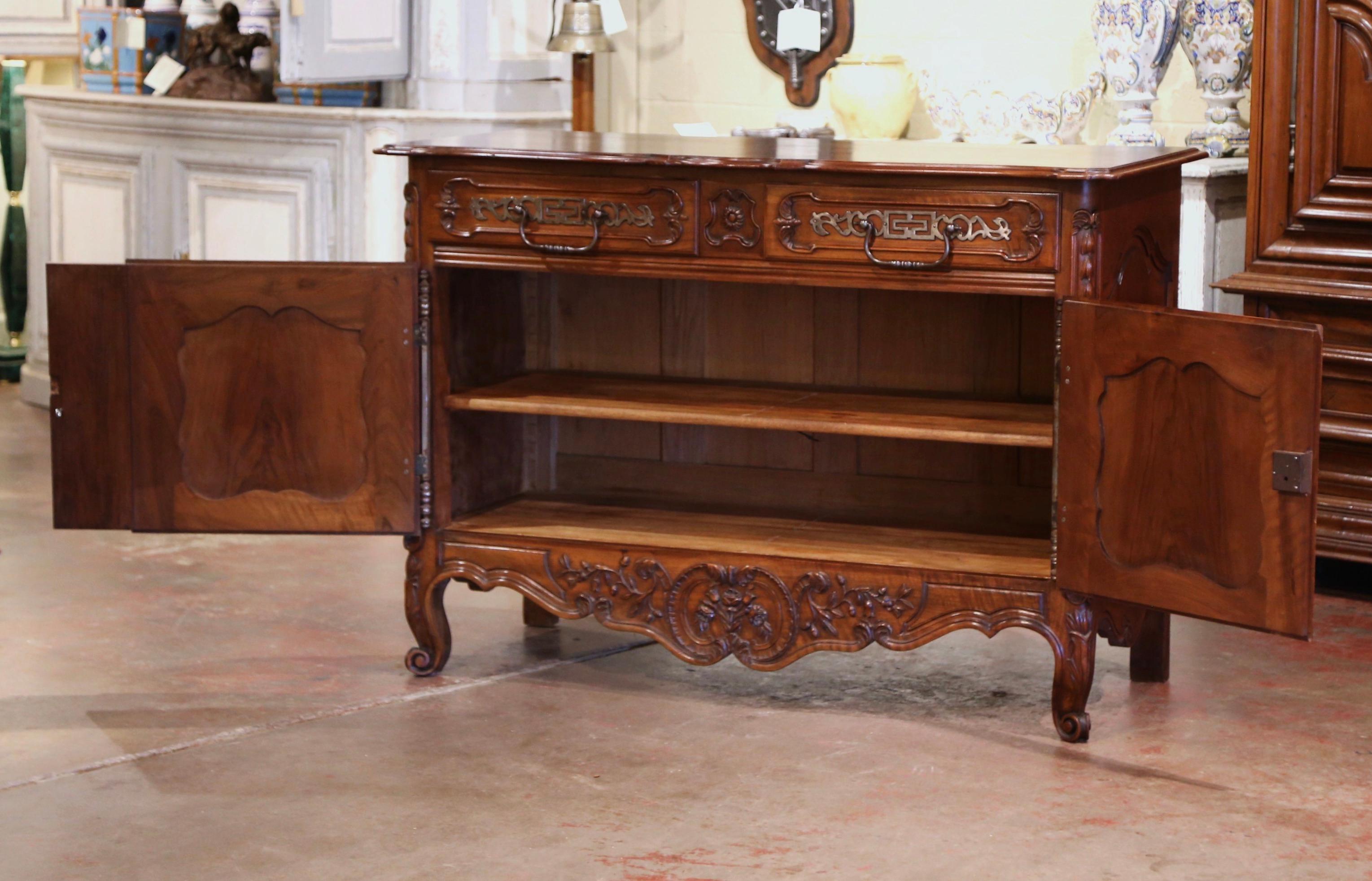 19th Century, French Louis XV Carved Walnut Two-Door Buffet from Provence 5