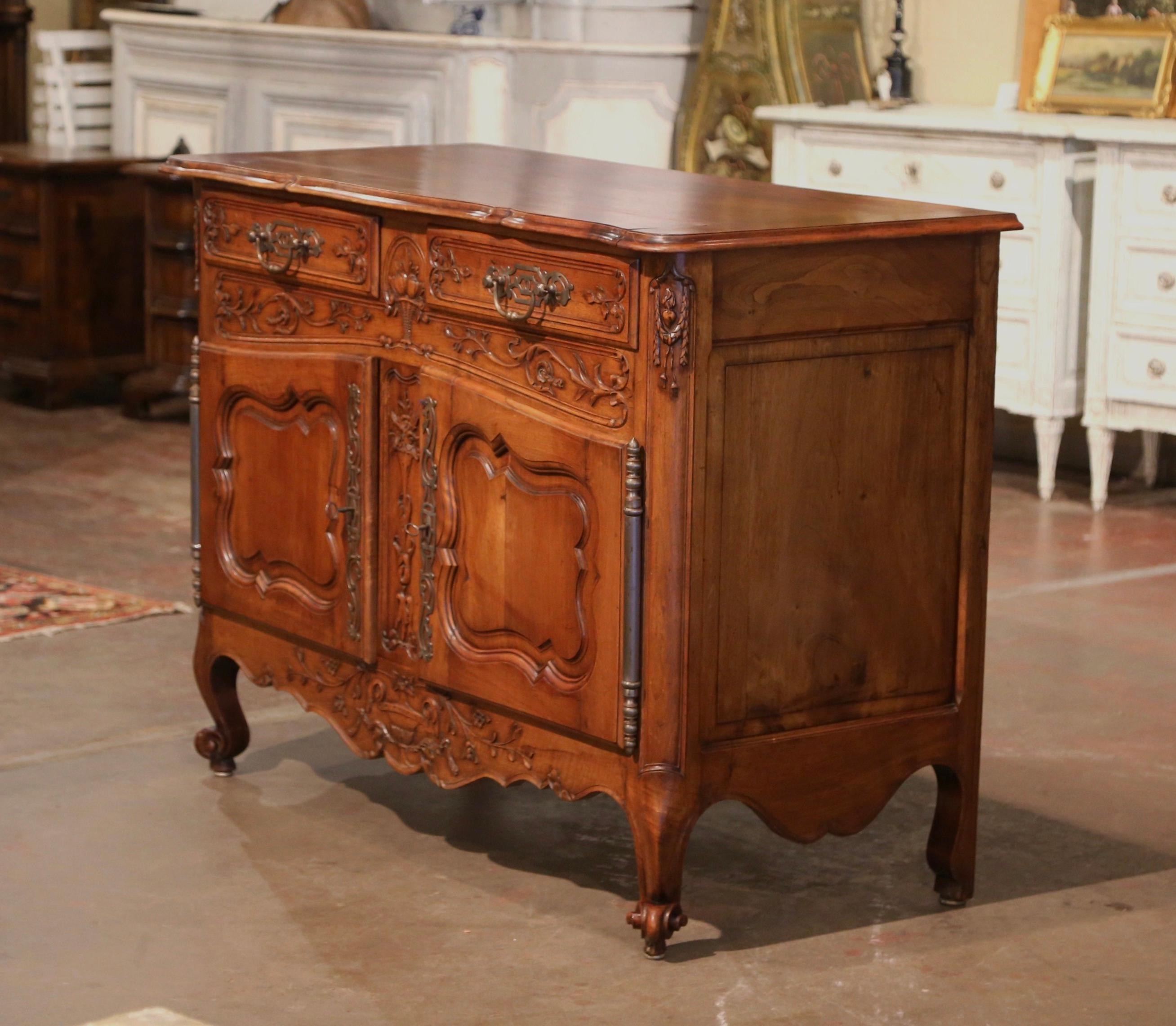 19th Century, French Louis XV Carved Walnut Two-Door Buffet from Provence For Sale 5