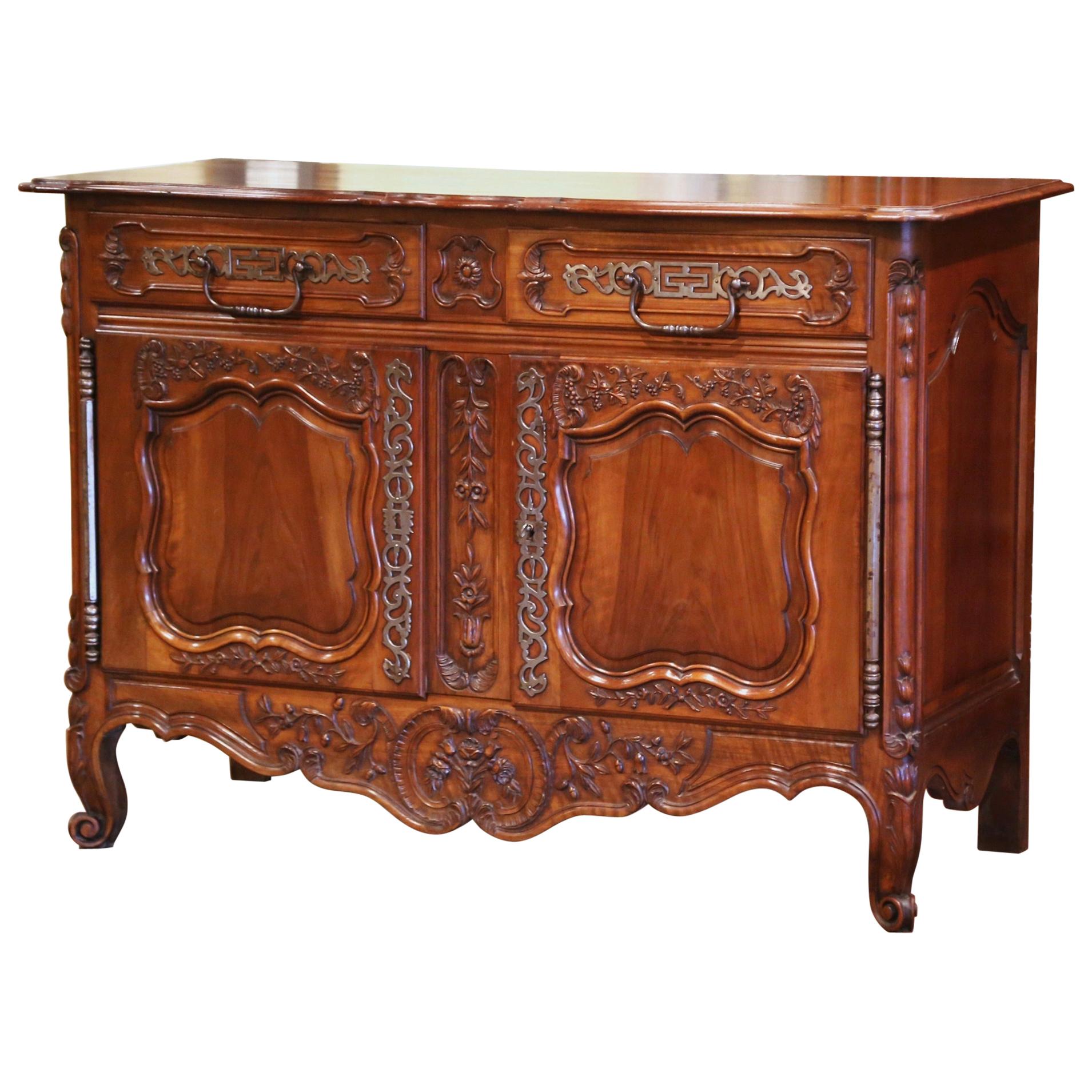 19th Century, French Louis XV Carved Walnut Two-Door Buffet from Provence