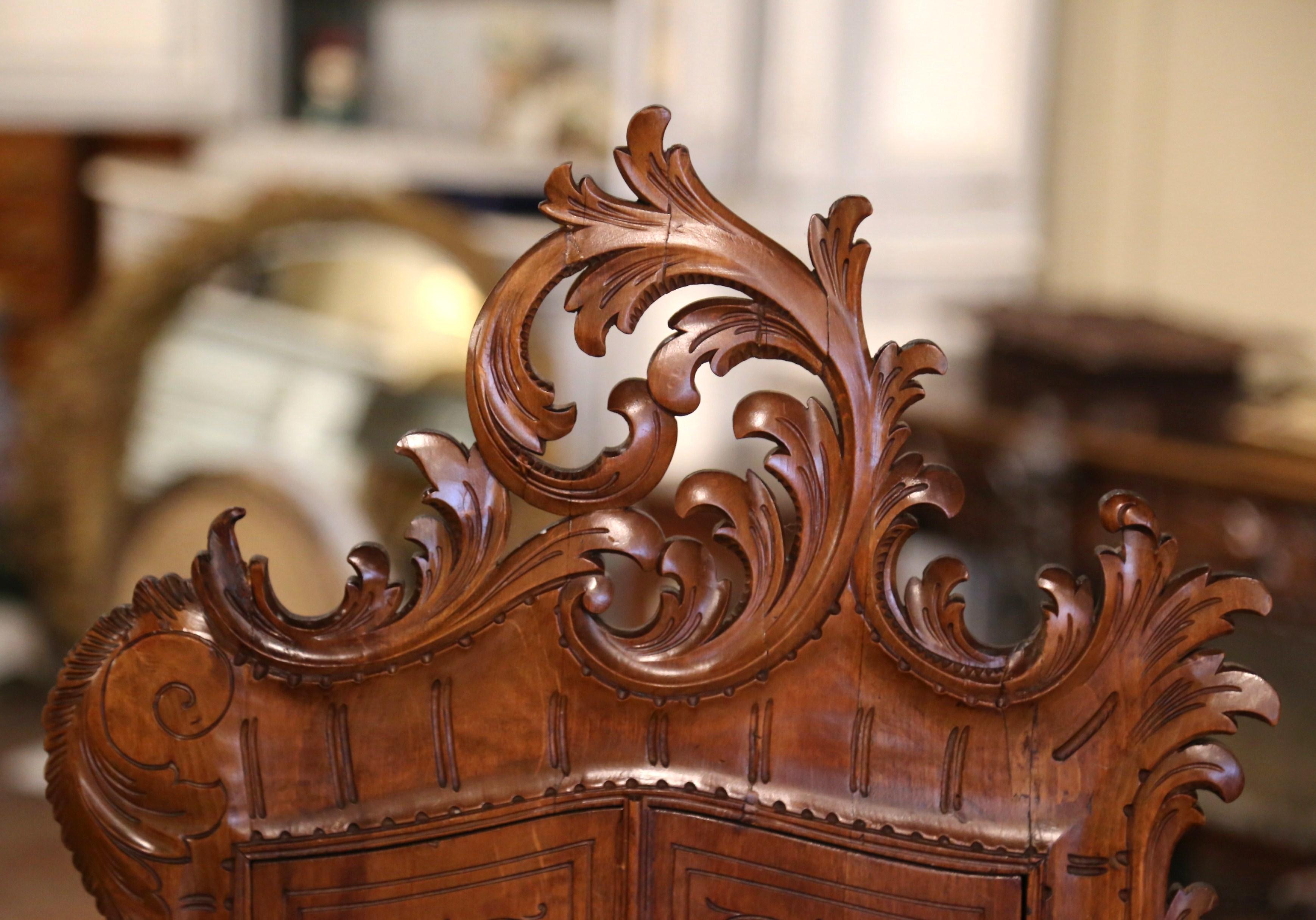 Hand-Carved 19th Century French Louis XV Carved Walnut Two-Door Wall Vitrine Cabinet 