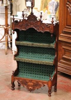 19th C. French Louis XV Fruitwood Estanier with Carved Urn & Velvet Shelves