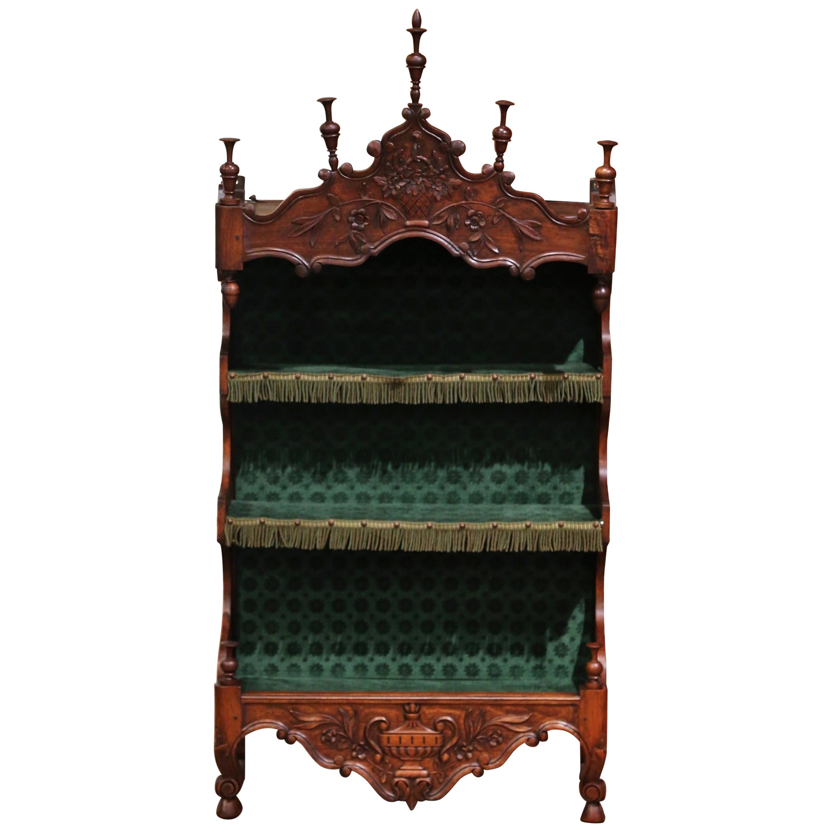19th Century French Louis XV Carved Walnut Wall Estanier Shelf from Provence