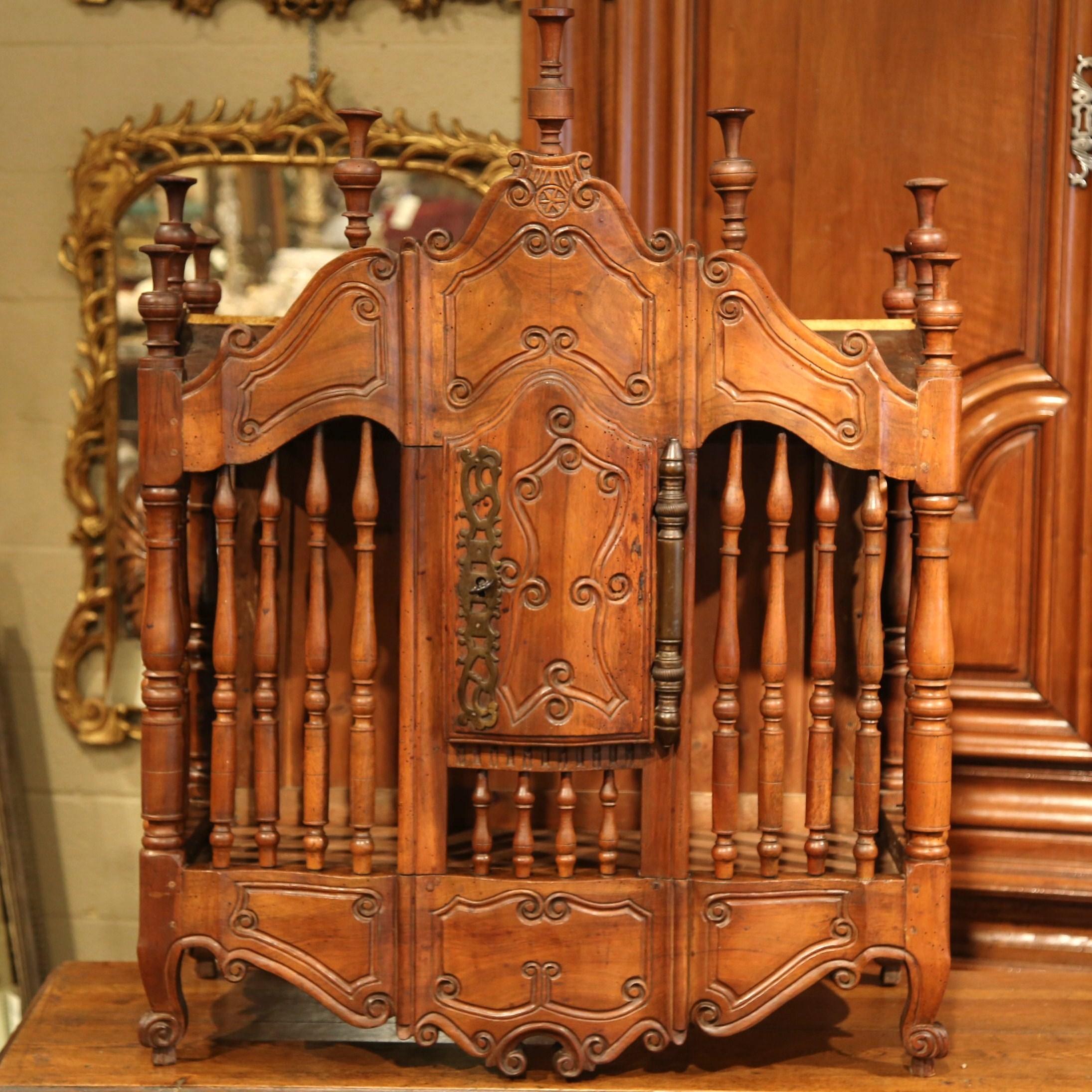 Patinated 19th Century French Louis XV Carved Walnut Wall Panetière Cabinet from Provence For Sale