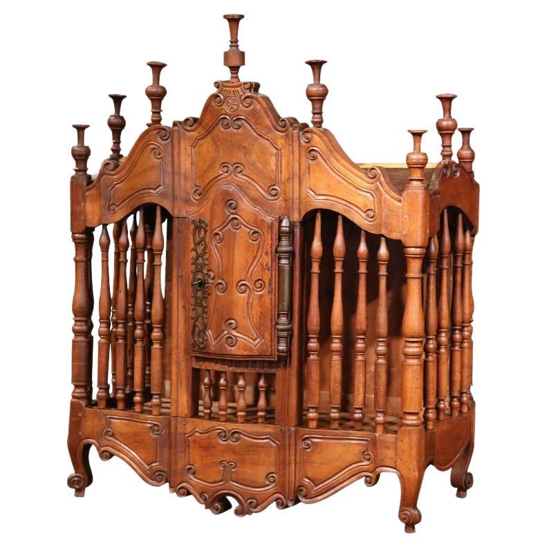 19th Century French Louis XV Carved Walnut Wall Panetière Cabinet from Provence