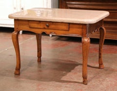19th Century French Louis XV Cherry and Beige Marble Side Table from Burgundy
