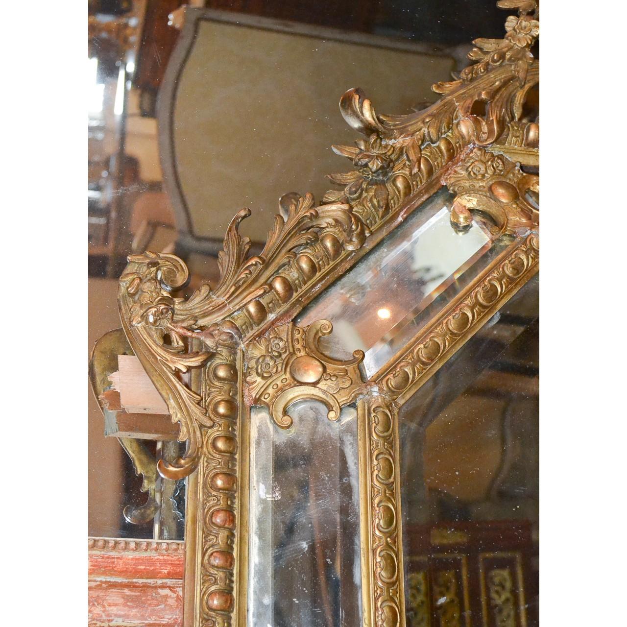 Beveled 19th Century French Louis XV Cushion Mirror
