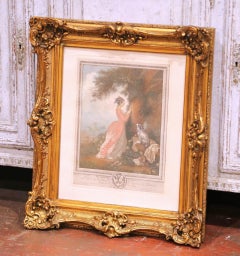 19. Jahrhundert Französisch Louis XV Gravur "Le Chiffre d'Amour" in Giltwood Rahmen