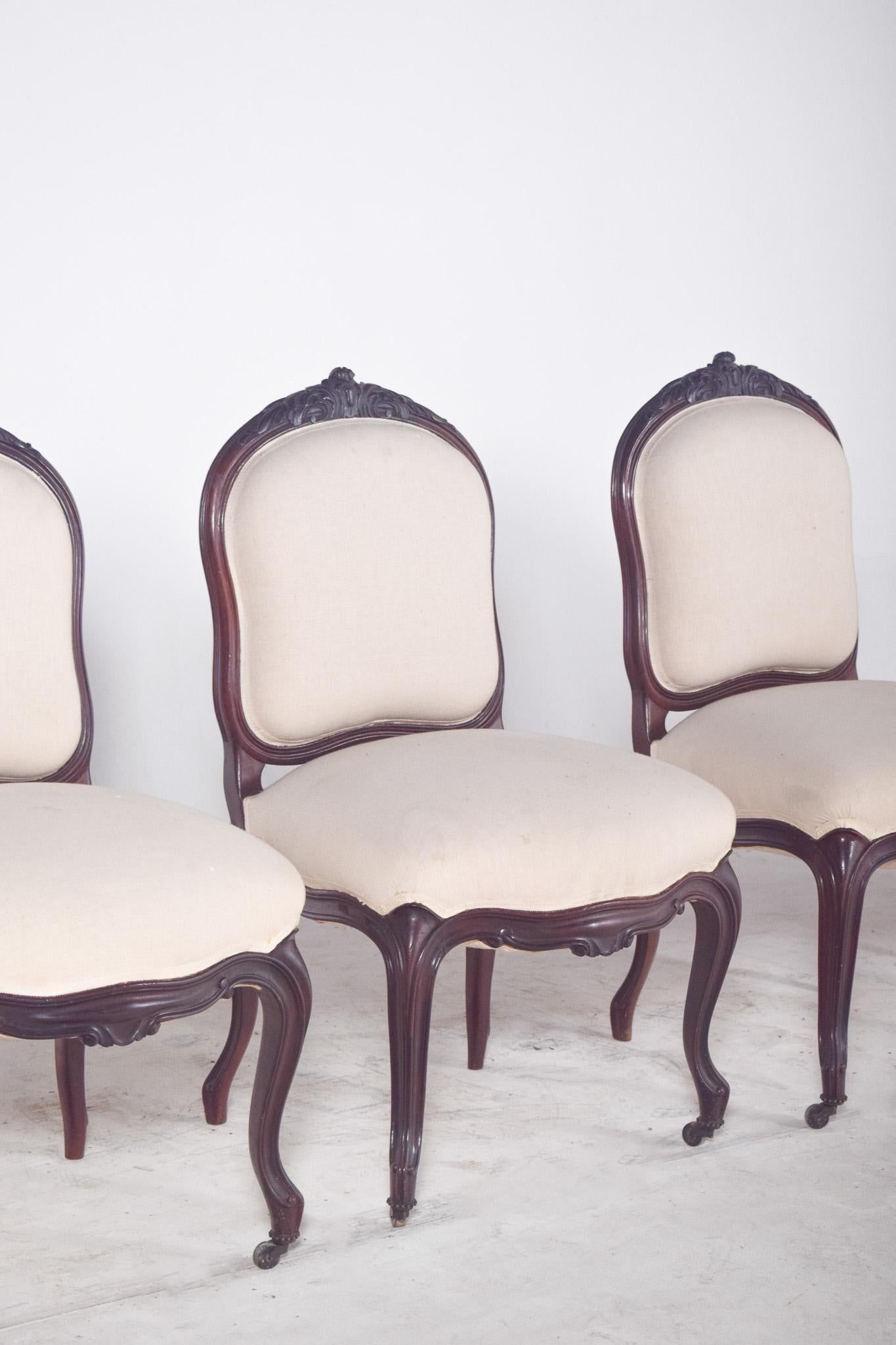 Cuatro sillas francesas Luis XV de palisandro del siglo XIX en Bueno estado para la venta en Lisboa, Lisboa