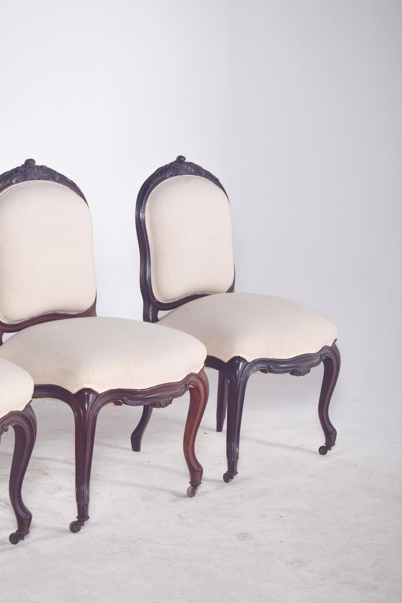 Cuatro sillas francesas Luis XV de palisandro del siglo XIX en venta 1