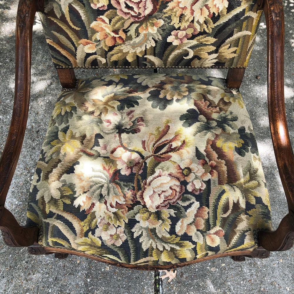 19th Century French Louis XV Fruitwood Armchair, Fauteuil with Needlepoint Tape For Sale 4