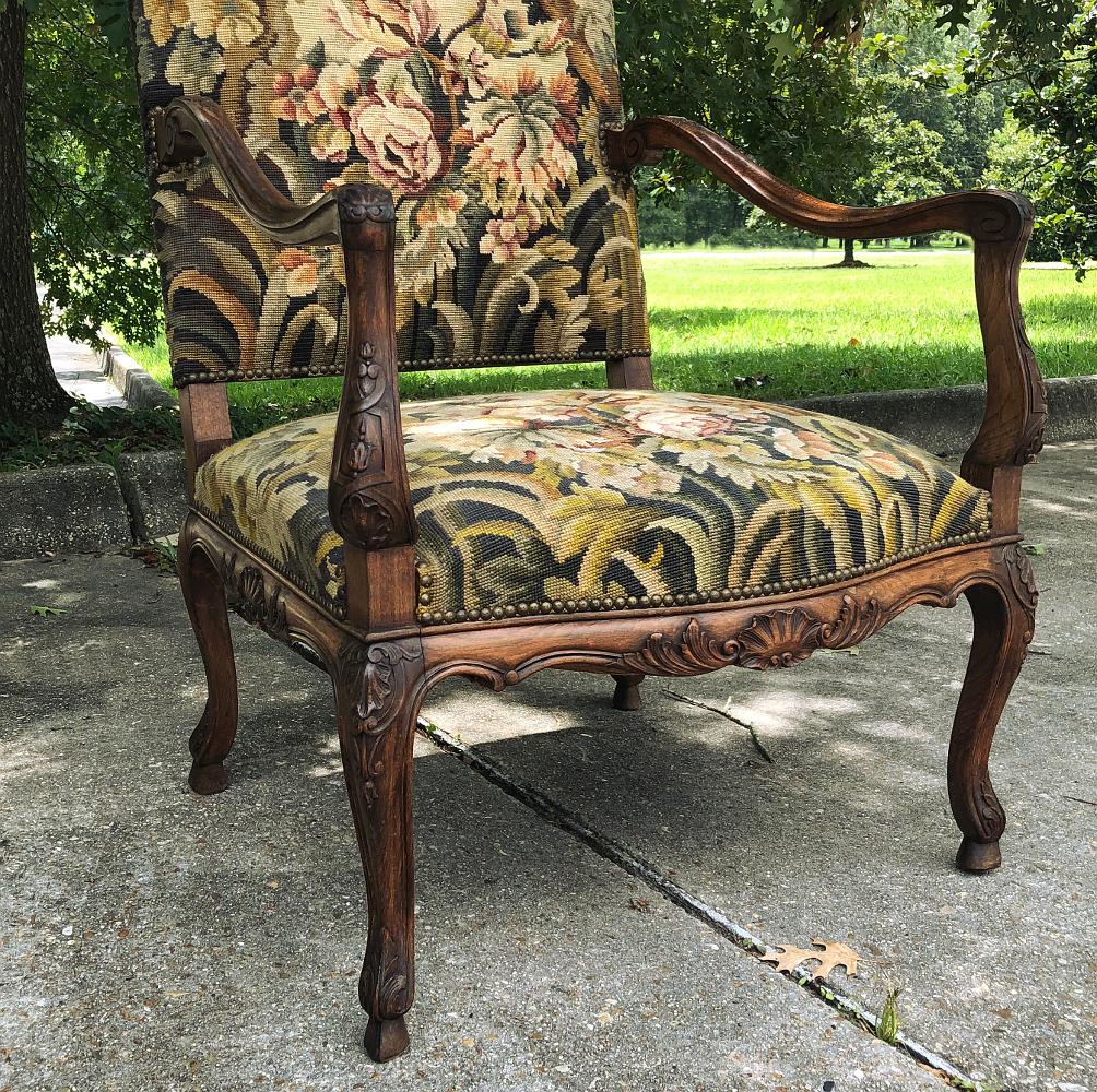 19th Century French Louis XV Fruitwood Armchair, Fauteuil with Needlepoint Tape For Sale 5