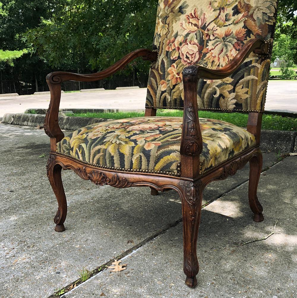19th Century French Louis XV Fruitwood Armchair, Fauteuil with Needlepoint Tape For Sale 6