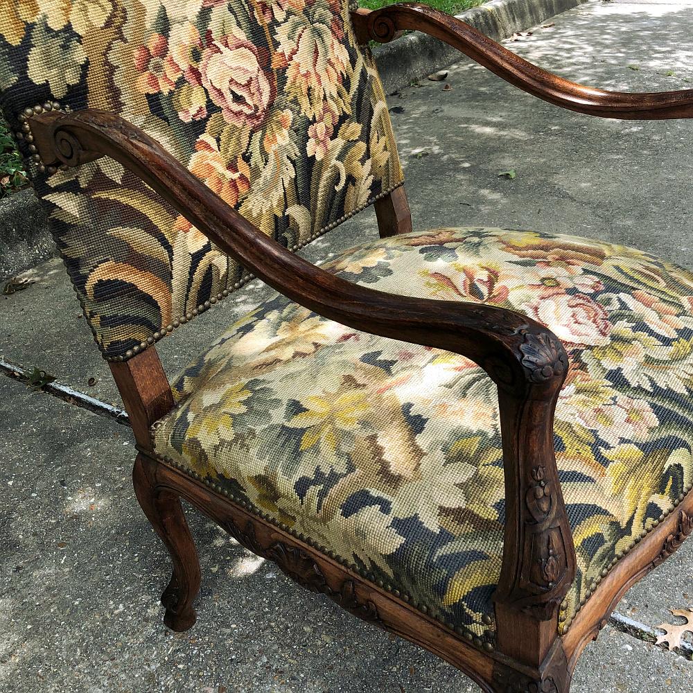 19th Century French Louis XV Fruitwood Armchair, Fauteuil with Needlepoint Tape For Sale 7