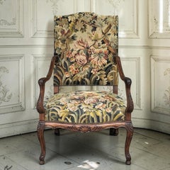 19th Century French Louis XV Fruitwood Fauteuil/Armchair with Floral Needlepoint