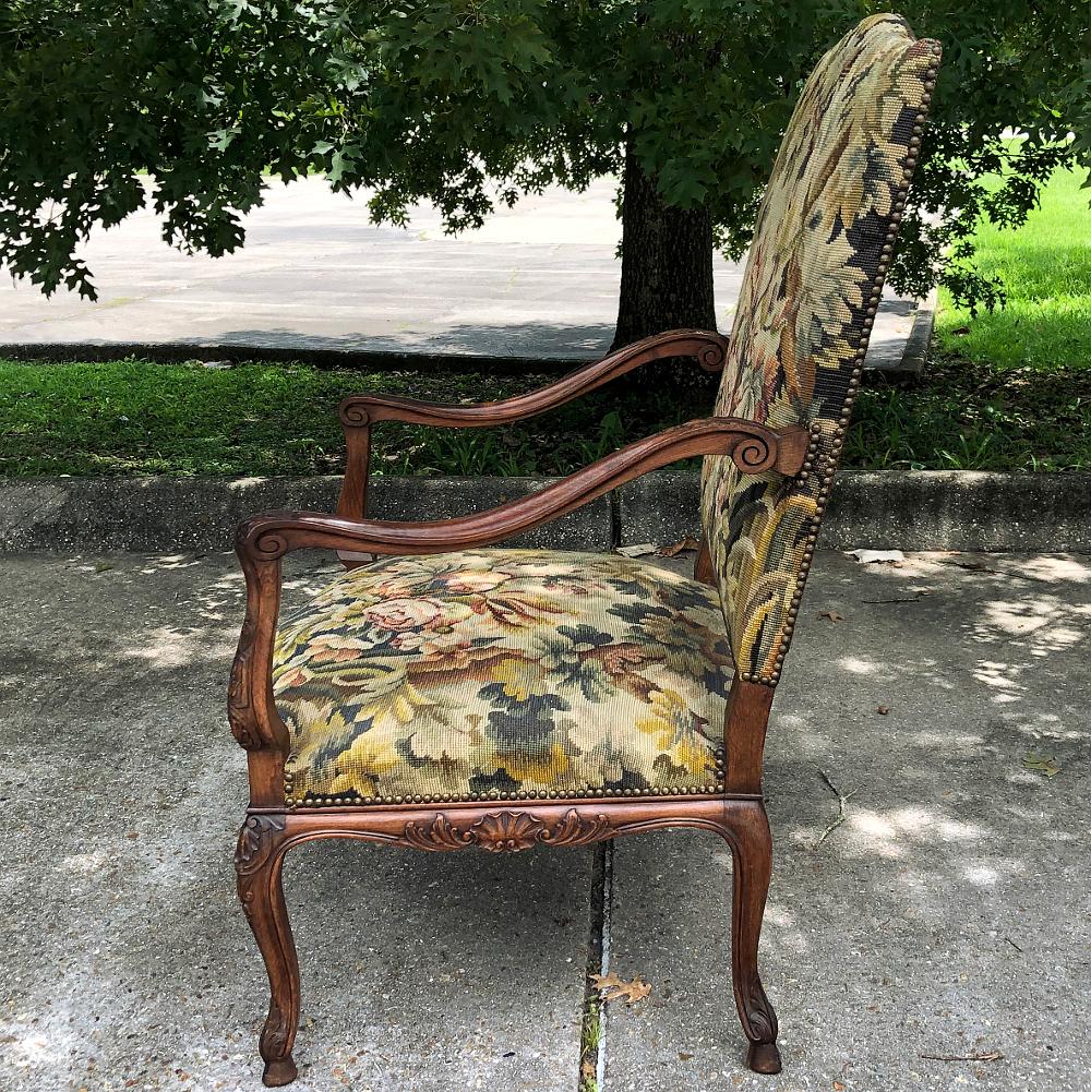Late 19th Century 19th Century French Louis XV Fruitwood Armchair, Fauteuil with Needlepoint Tape For Sale