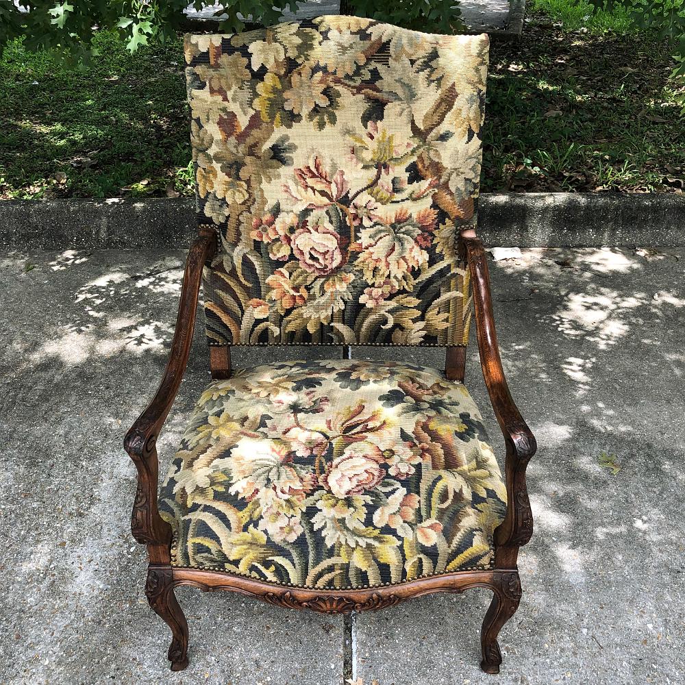 19th Century French Louis XV Fruitwood Armchair, Fauteuil with Needlepoint Tape For Sale 2