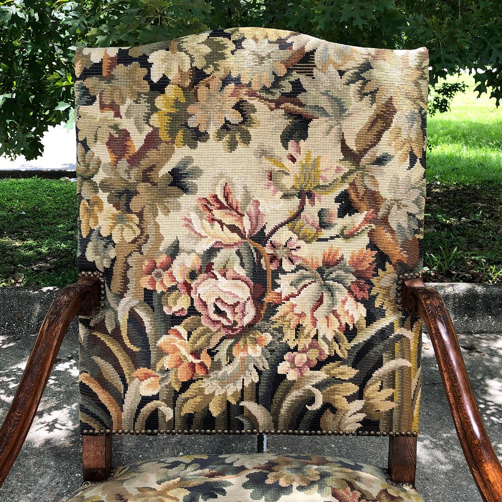 19th Century French Louis XV Fruitwood Armchair, Fauteuil with Needlepoint Tape For Sale 3