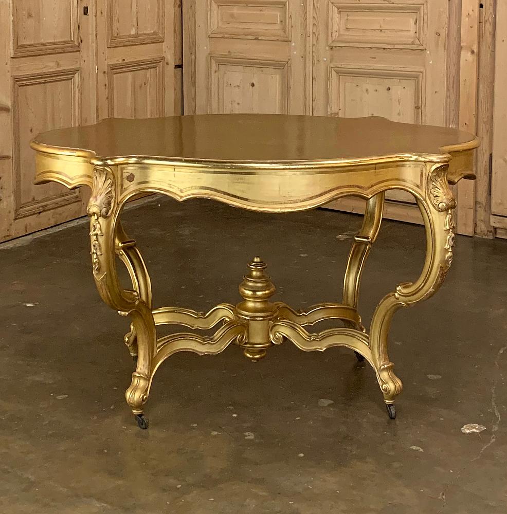 Hand-Crafted 19th Century French Louis XV Gilded Center Table For Sale