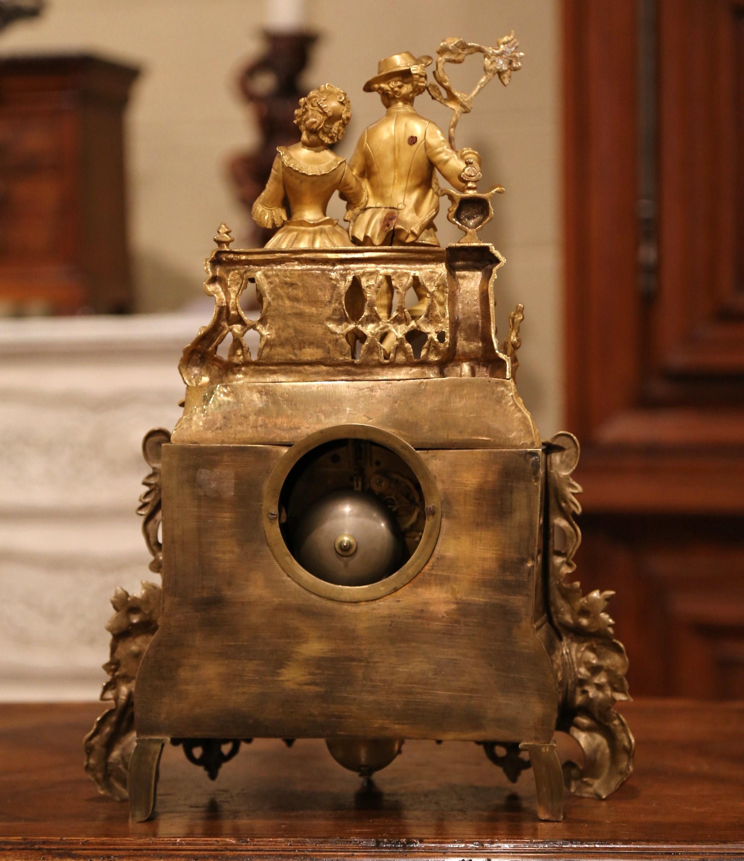 19th Century French Louis XV Gilt Bronze and White Marble Mantel Clock 6