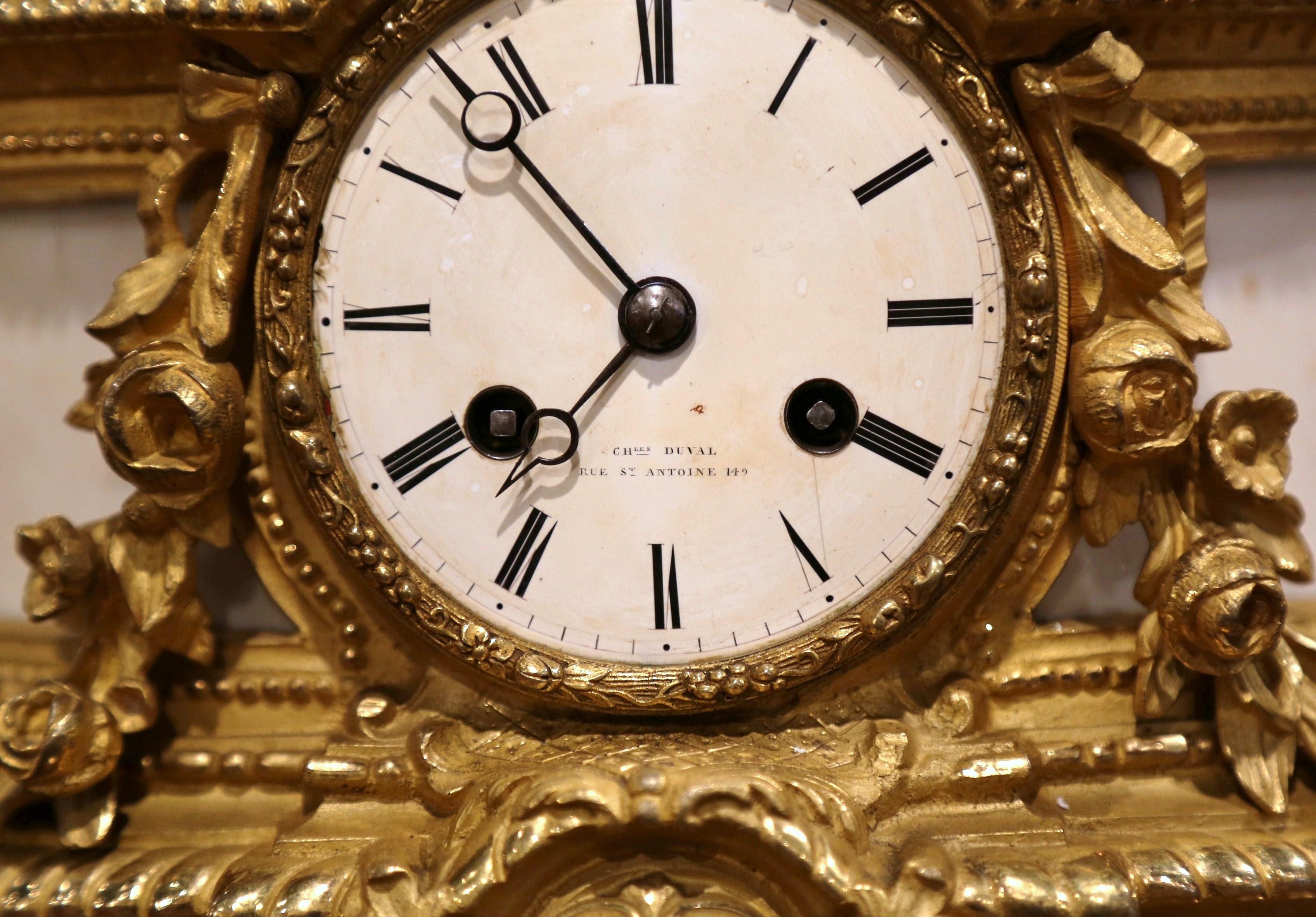 19th Century French Louis XV Gilt Bronze and White Marble Mantel Clock 3