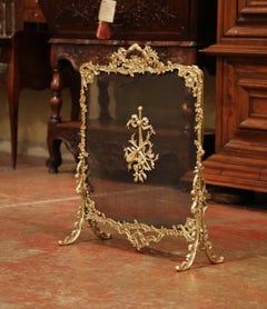 19th Century French Louis XV Gilt Bronze Fire Screen with Musical Mounts