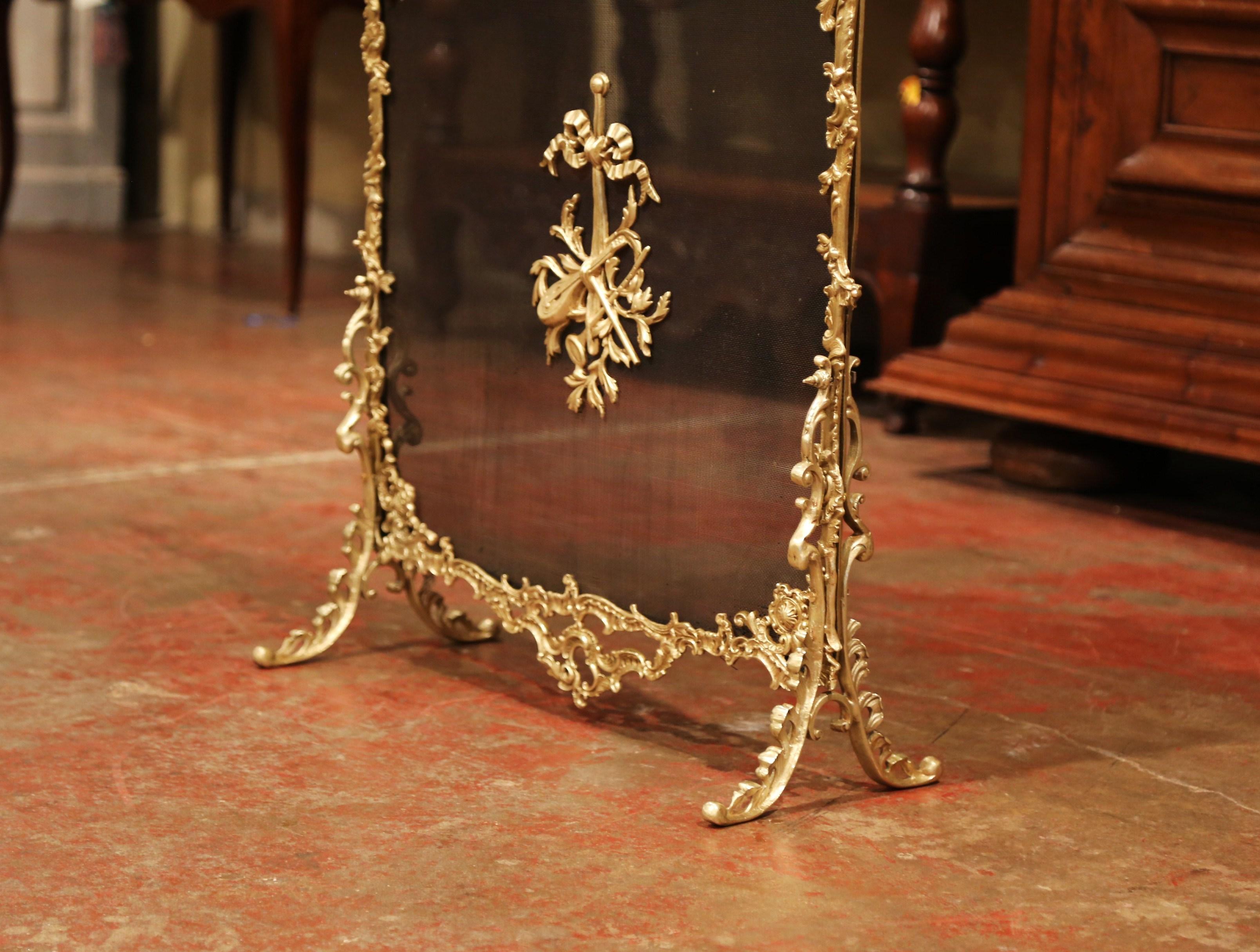 19th Century French Louis XV Gilt Bronze Fire Screen with Musical Mounts 2