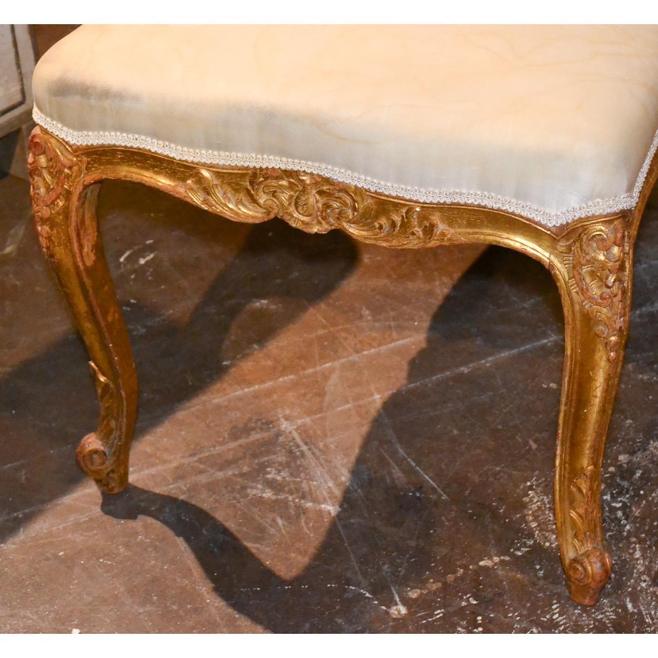 19th Century French Louis XV Giltwood Bench 1