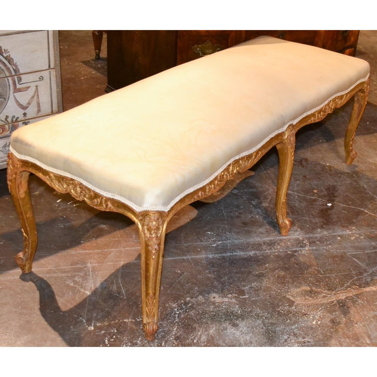 19th Century French Louis XV Giltwood Bench 2