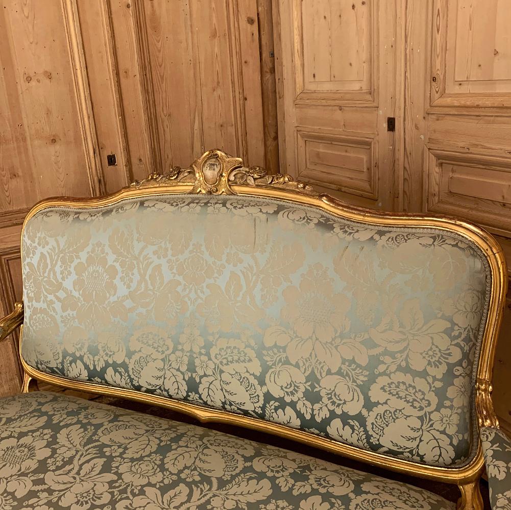 Silk 19th Century French Louis XV Giltwood Canape or Sofa For Sale