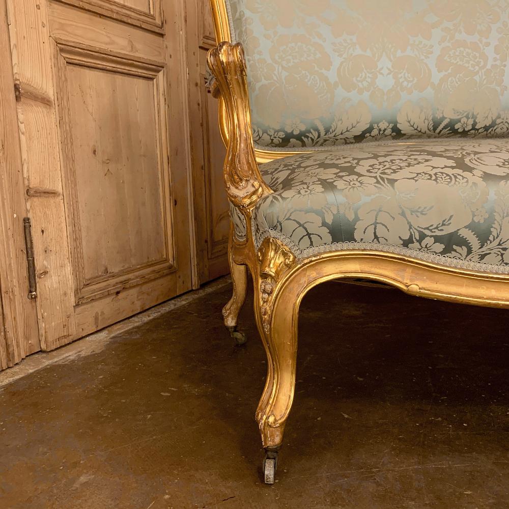 Hand-Crafted 19th Century French Louis XV Giltwood Canape or Sofa