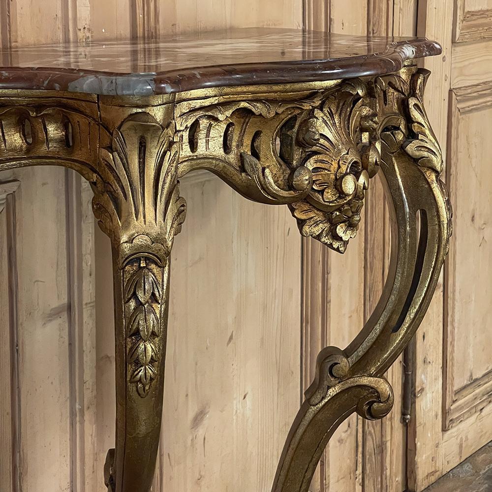 19th Century French Louis XV Giltwood Marble Top Console For Sale 6