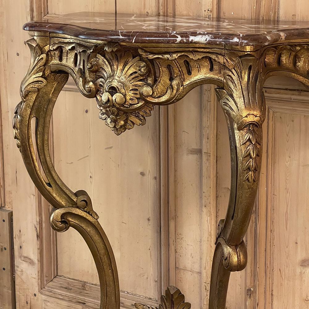 19th Century French Louis XV Giltwood Marble Top Console For Sale 7