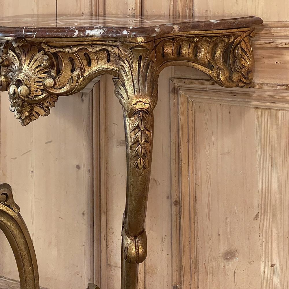 19th Century French Louis XV Giltwood Marble Top Console For Sale 9